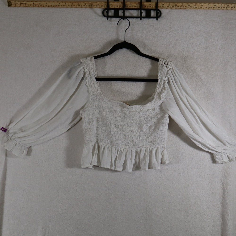 Rebellion Again Women's Crochet Boho Peasant Blouse White Long Sleeve Medium - Picture 2 of 7